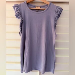 Rule by Tahari Light Blue Modal Top with Flutter Sleeves